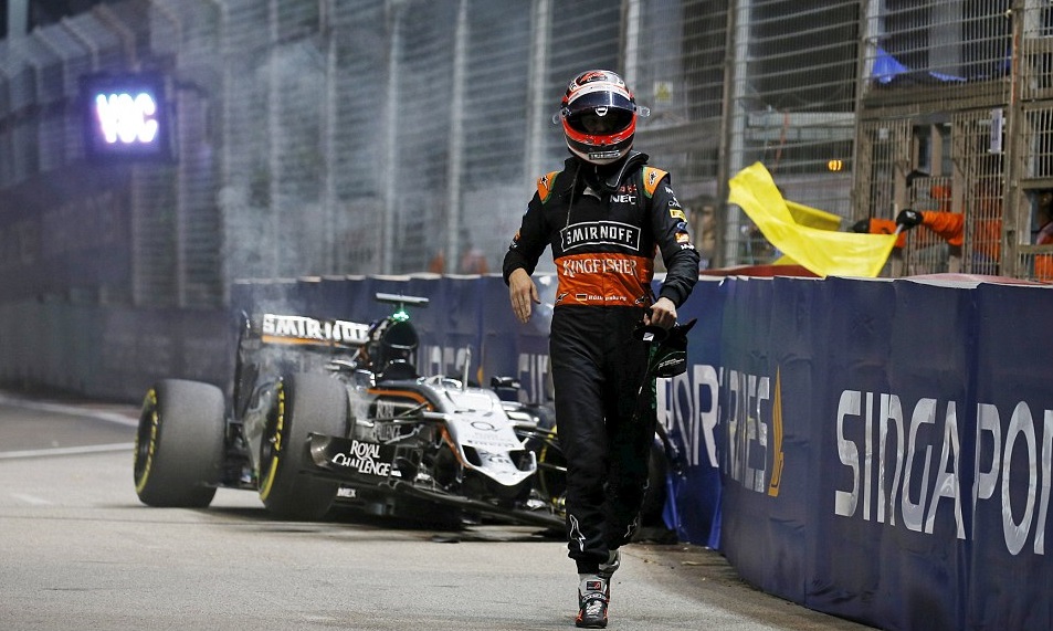 German driver Hulkenberg walks away safely. Photo: Reuters